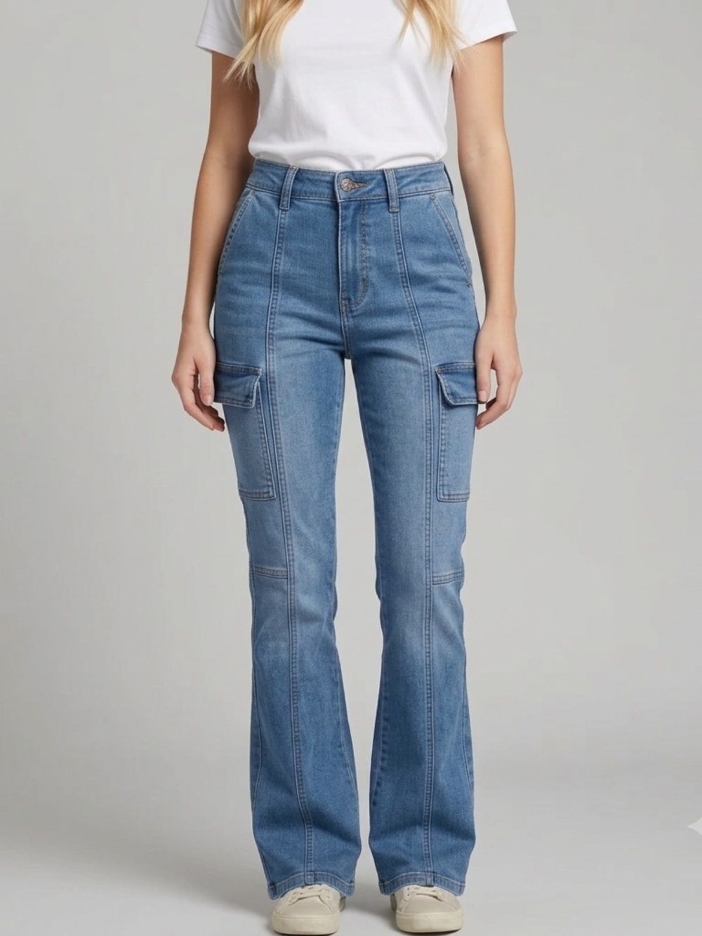 Madden NYC Skater Cargo Flare Women’s Jeans Front Seam Cargo Pockets Size 8 - Picture 15 of 15